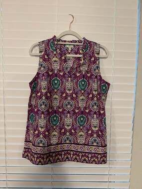 Talbots Purple Ruffle Trim Sleeveless Top, Size Medium